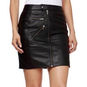 Lucky Brand Lambs Leather front zip multi zip pocket mini skirt, size 8.